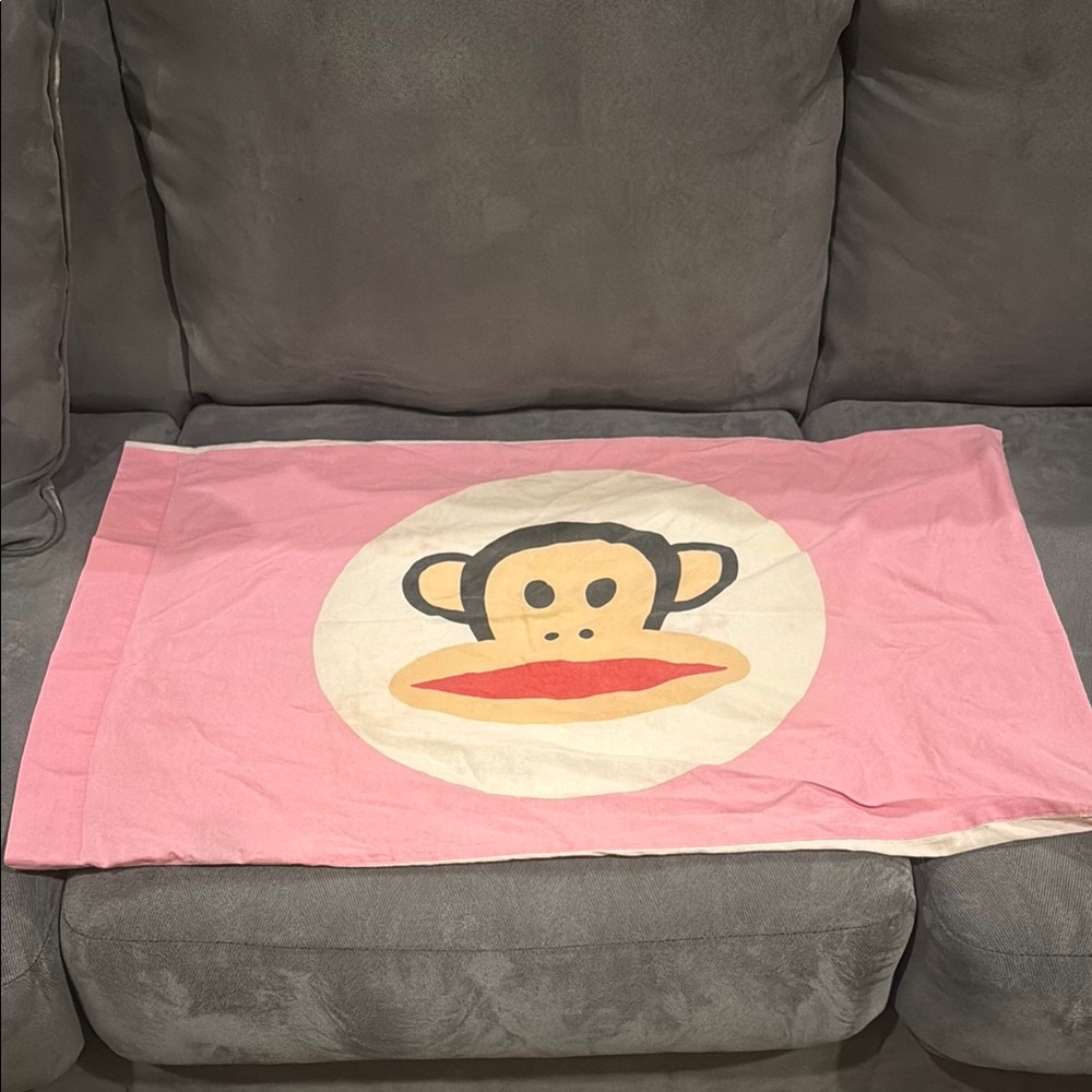 Paul Frank Kids Julius Monkey Standard Pillow Case Pink multicolored on white